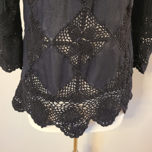 Free People Black Crochet Bell Sleeve Top - Picture 4 of 8